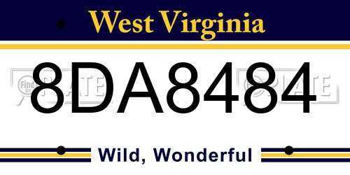 8DA8484 West Virginia License Plate