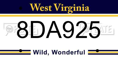 8DA925 West Virginia License Plate