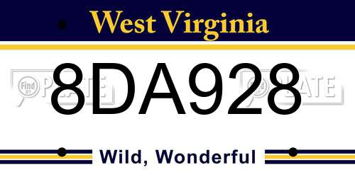 8DA928 West Virginia License Plate