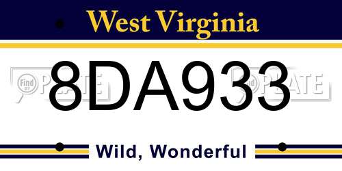 8DA933 West Virginia License Plate