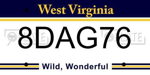 8DAG76 West Virginia License Plate