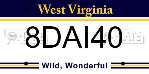 8DAI40 West Virginia License Plate