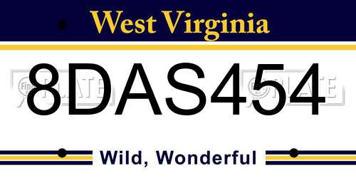 8DAS454 West Virginia License Plate