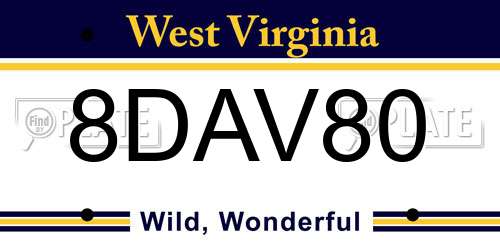 8DAV80 West Virginia License Plate