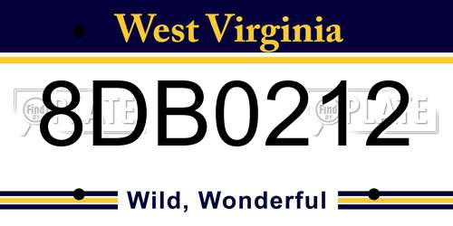 8DB0212 West Virginia License Plate