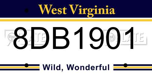 8DB1901 West Virginia License Plate