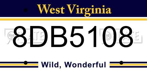 8DB5108 West Virginia License Plate