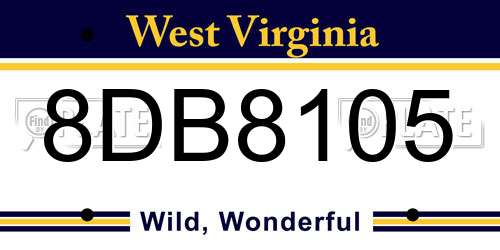8DB8105 West Virginia License Plate