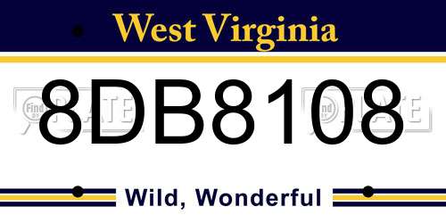 8DB8108 West Virginia License Plate