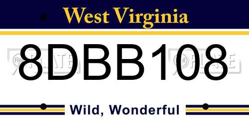 8DBB108 West Virginia License Plate