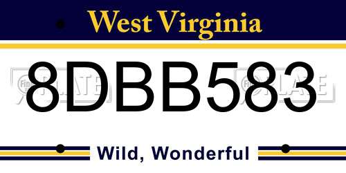 8DBB583 West Virginia License Plate