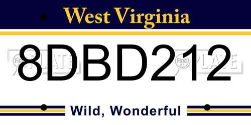 8DBD212 West Virginia License Plate