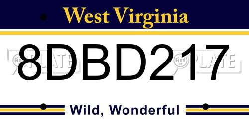 8DBD217 West Virginia License Plate