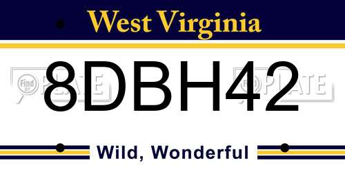 8DBH42 West Virginia License Plate