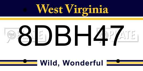 8DBH47 West Virginia License Plate