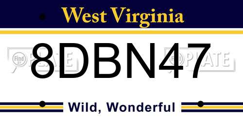 8DBN47 West Virginia License Plate