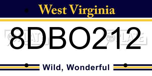 8DBO212 West Virginia License Plate