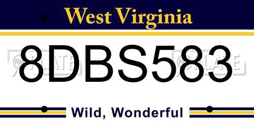 8DBS583 West Virginia License Plate