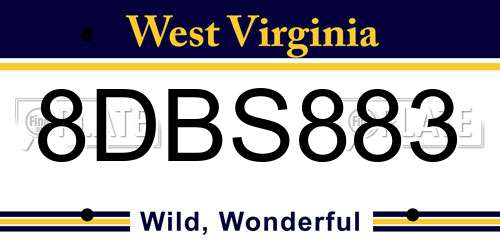 8DBS883 West Virginia License Plate