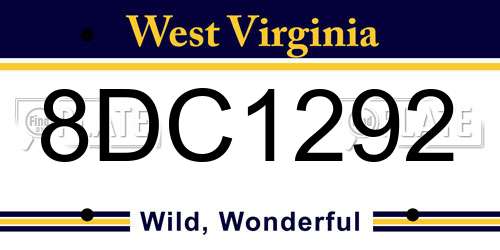 8DC1292 West Virginia License Plate