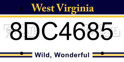 8DC4685 West Virginia License Plate