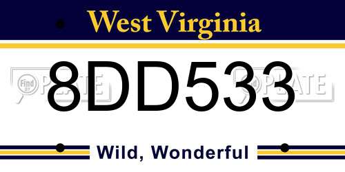 8DD533 West Virginia License Plate