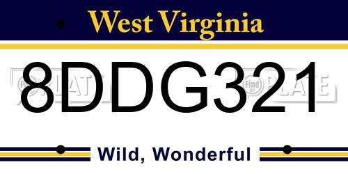 8DDG321 West Virginia License Plate