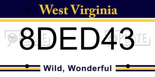 8DED43 West Virginia License Plate