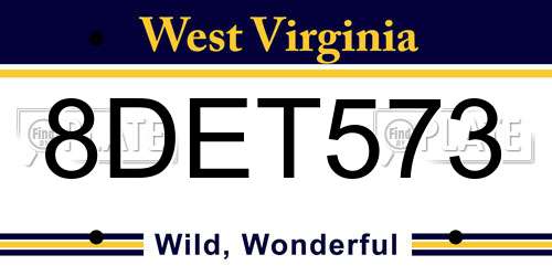 8DET573 West Virginia License Plate
