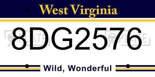 8DG2576 West Virginia License Plate