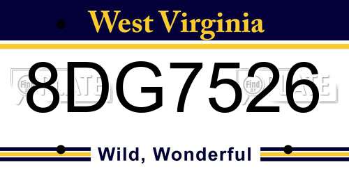 8DG7526 West Virginia License Plate