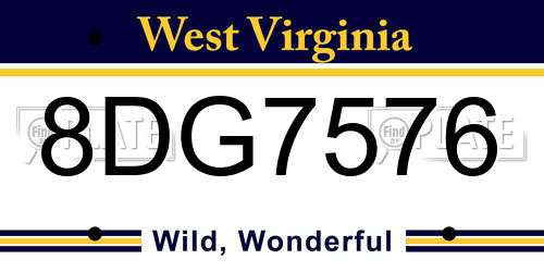 8DG7576 West Virginia License Plate