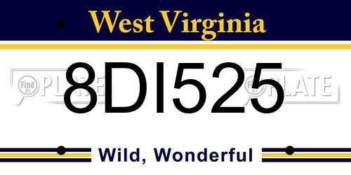 8DI525 West Virginia License Plate
