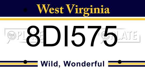 8DI575 West Virginia License Plate