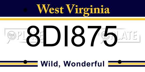 8DI875 West Virginia License Plate