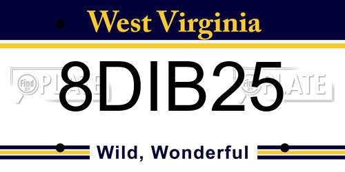 8DIB25 West Virginia License Plate