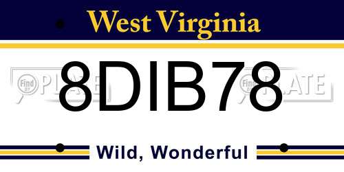 8DIB78 West Virginia License Plate