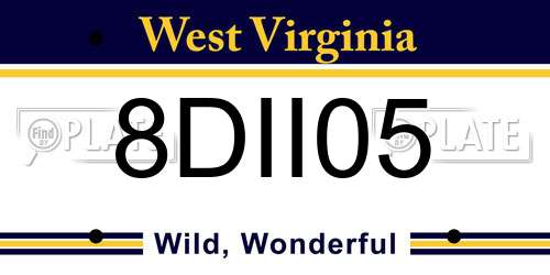 8DII05 West Virginia License Plate