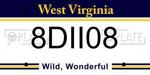 8DII08 West Virginia License Plate