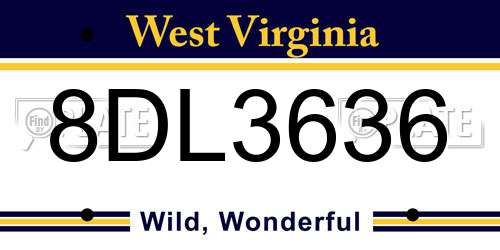 8DL3636 West Virginia License Plate