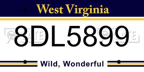 8DL5899 West Virginia License Plate