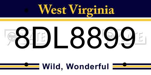 8DL8899 West Virginia License Plate