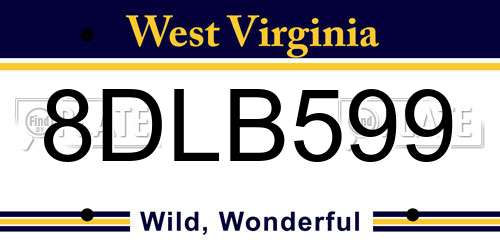 8DLB599 West Virginia License Plate