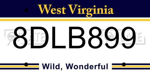 8DLB899 West Virginia License Plate