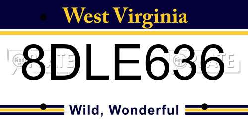 8DLE636 West Virginia License Plate