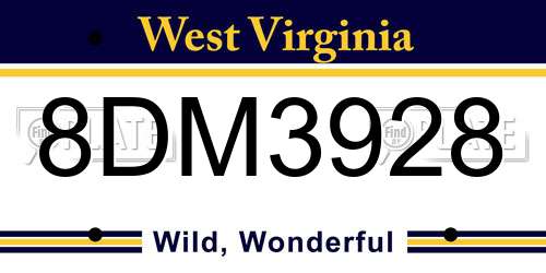 8DM3928 West Virginia License Plate