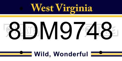 8DM9748 West Virginia License Plate