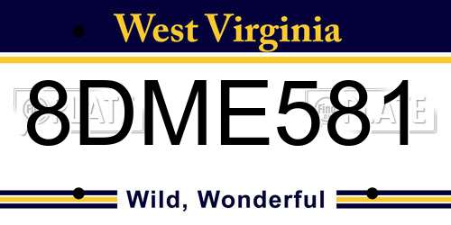 8DME581 West Virginia License Plate