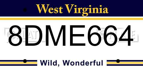 8DME664 West Virginia License Plate