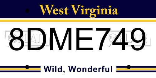 8DME749 West Virginia License Plate